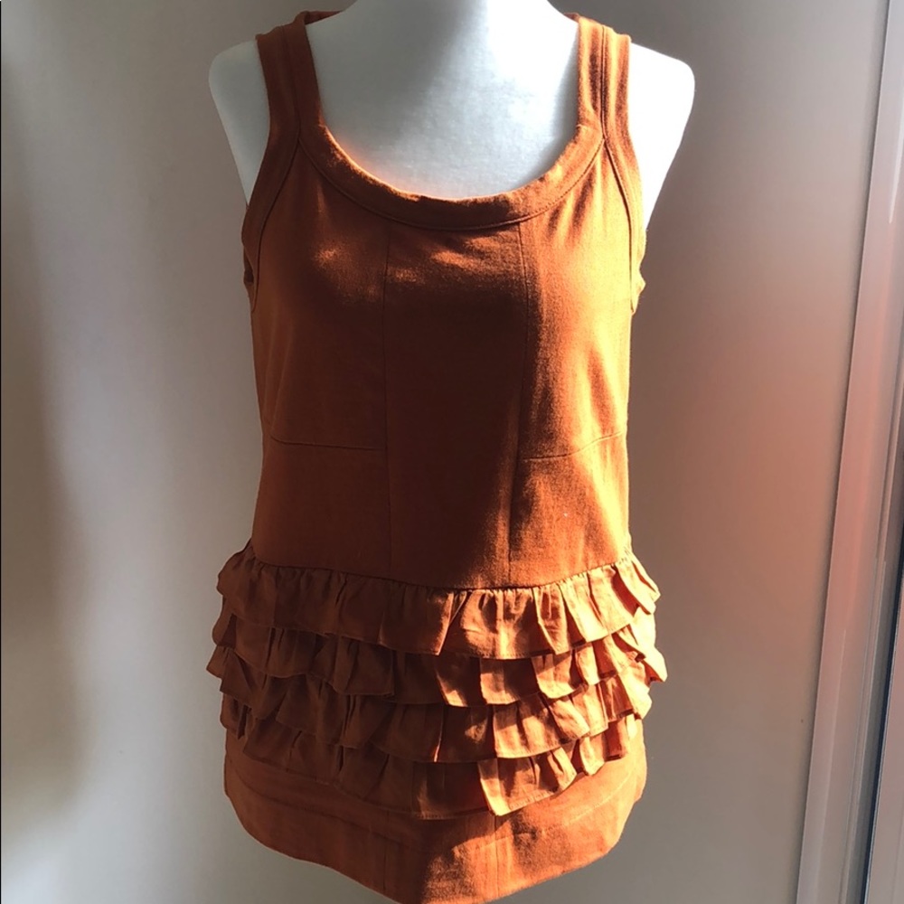 Marni orange ruffle scoop neck tank top